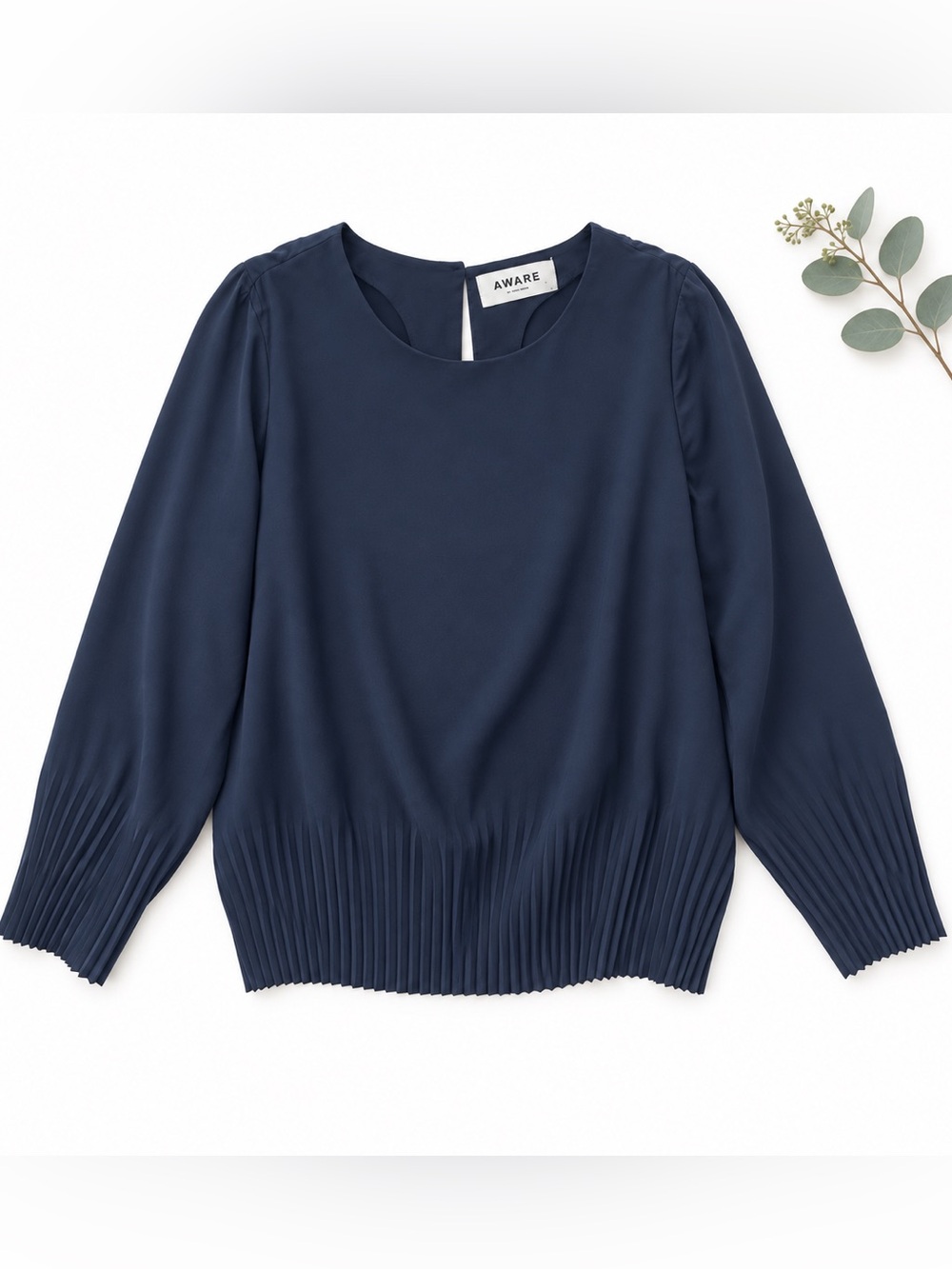 Navy Pleated-Hem Women's Sweater